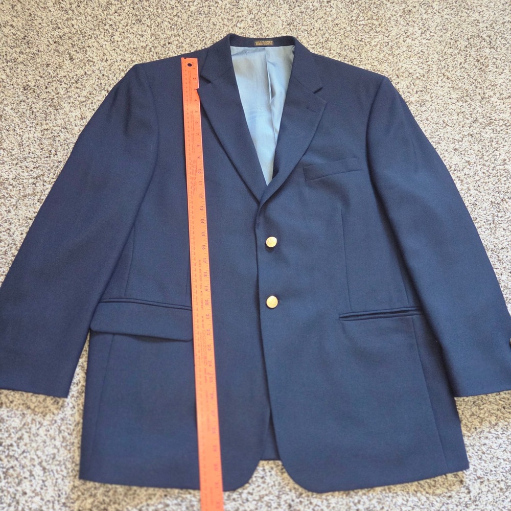 Stafford Navy Blue Wool Blend Blazer Men's Gold Button Tailored USA Size 46R Vtg - Picture 2 of 13